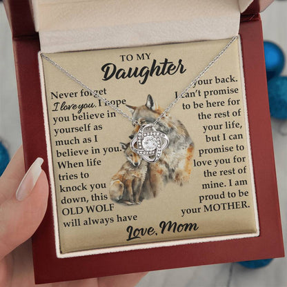 To My Daughter - I Am Proud To Be Your Mother - Wolves - Love Knot Necklace - Message Box