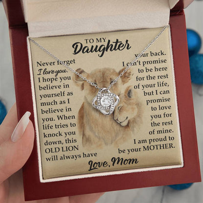 To My Daughter - I Am Proud To Be Your Mother - Lions - Love Knot Necklace - Message Box