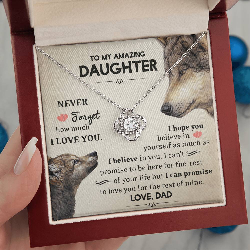 To My Amazing Daughter - I Love You - Wolves - Love Knot Necklace - Message Box