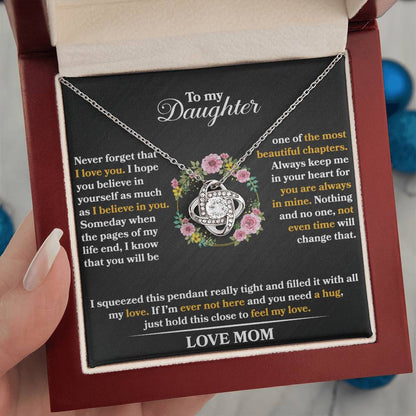 To My Daughter - Never Forget That I love You - Flowers Black - Love Knot Necklace - Message Box