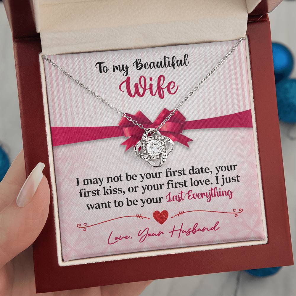 To My Beautiful Wife - Last Everything - Pink Bow - Love Knot Necklace - INCLUDES FREE SHIPPING