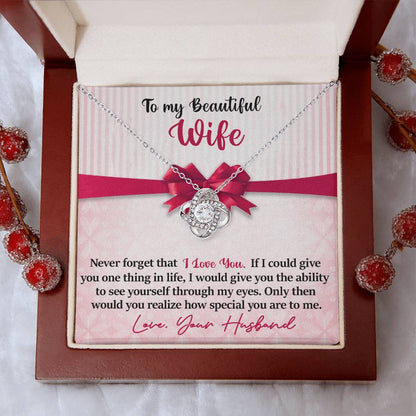 To My Beautiful Wife - I Love You - Pink Bow - Love Knot Necklace - PRICE INCLUDES FREE SHIPPING