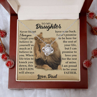 To My Daughter - I Am Proud To Be Your Father - Lions - Love Knot Necklace - Message Box