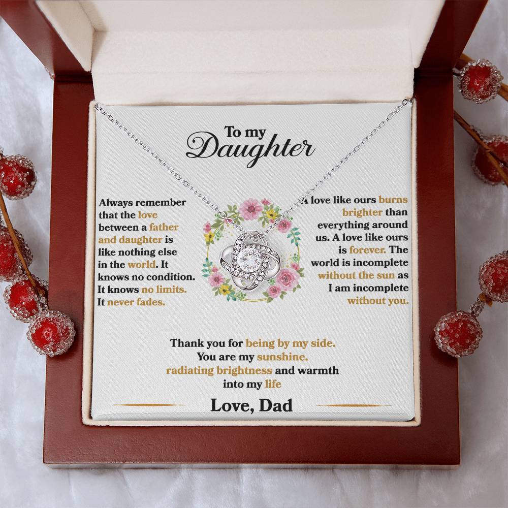 To My Daughter - I Am Incomplete Without You - Love Knot Necklace - Message Box