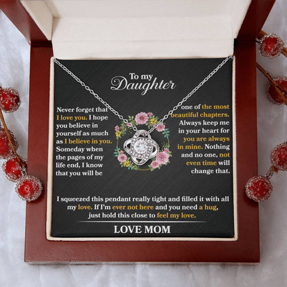 To My Daughter - Never Forget That I love You - Flowers Black - Love Knot Necklace - Message Box