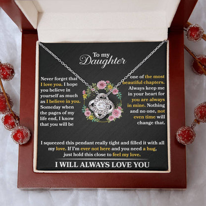 To My Daughter - Never Forget That I love You - Flowers Black - Love Knot Necklace - Message Box