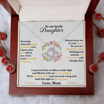 To My Daughter - Always Keep Me In Your Heart - Flowers White - Love Knot Necklace - Message Box
