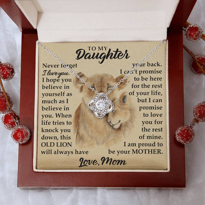 To My Daughter - I Am Proud To Be Your Mother - Lions - Love Knot Necklace - Message Box