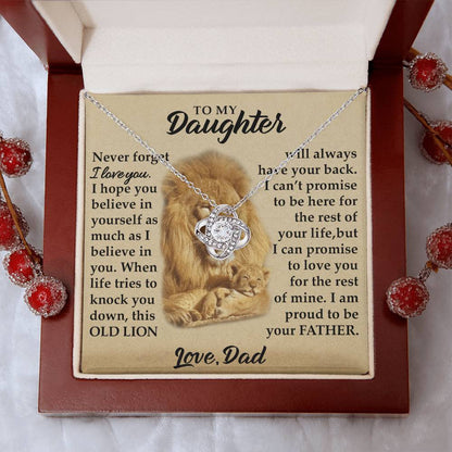To My Daughter - I Am Proud To Be Your Father - Lions - Love Knot Necklace - Message Box