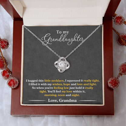 To My Granddaughter - Feel My Love - Dark Grey - Love Knot Necklace - Message Box