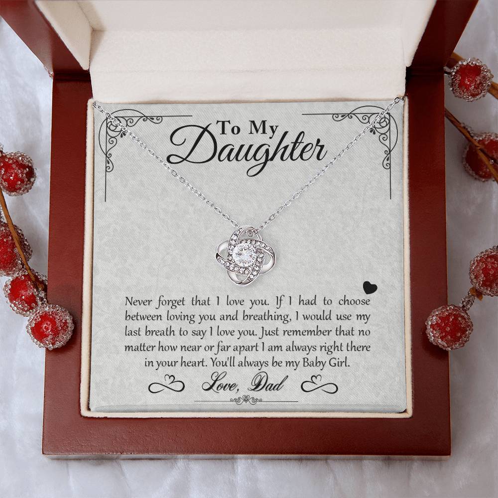 To My Daughter - You'll Always Be My Baby Girl - Love Knot Necklace - Message Box