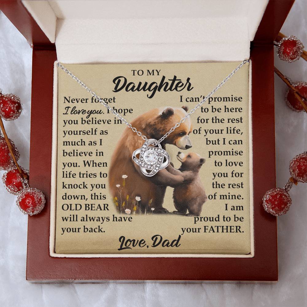 To My Daughter - I Am Proud To Be Your Father - Bears - Love Knot Necklace - Message Box