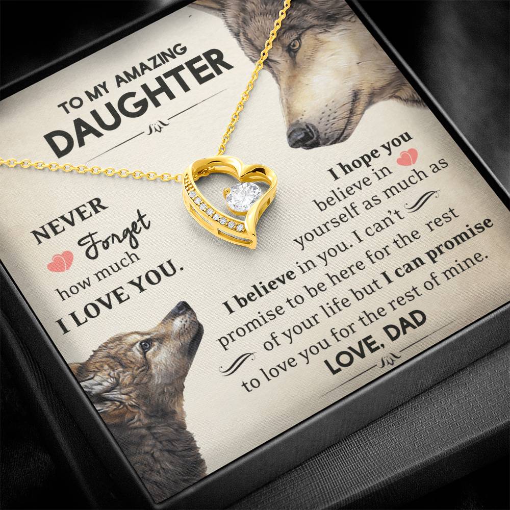 To My Daughter - Never Forget How Much I Love You - Wolves - Forever Love Necklace - Message Box