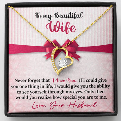 To My Beautiful Wife - Never Forget That I Love You - Pink Bow - Forever Love Necklace - Message Box