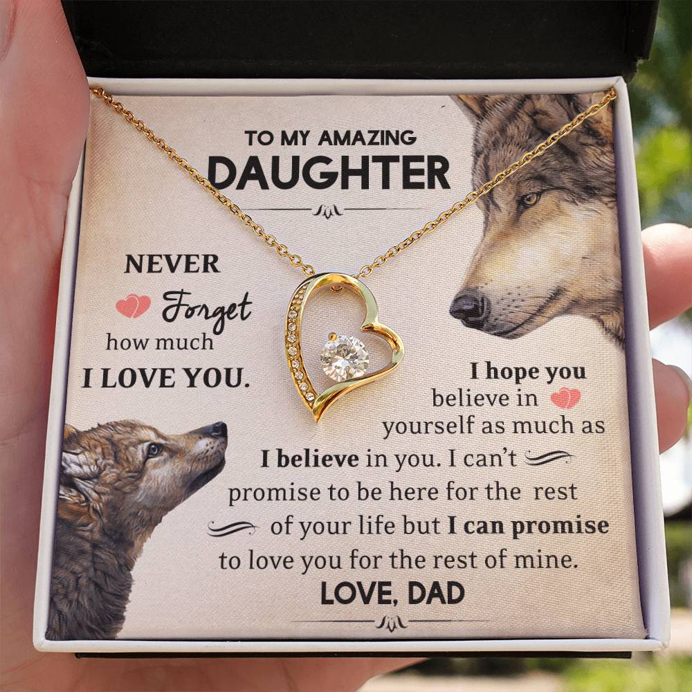 To My Daughter - Never Forget How Much I Love You - Wolves - Forever Love Necklace - Message Box