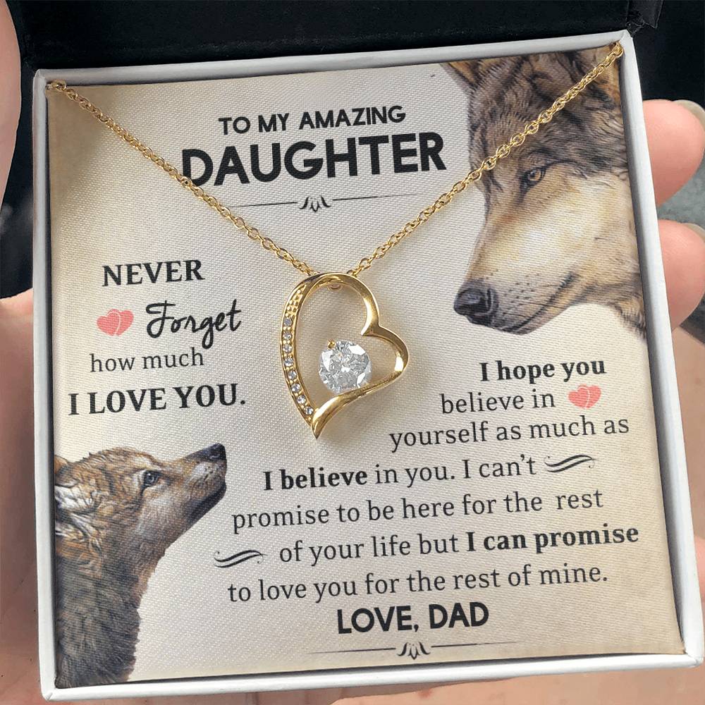 To My Daughter - Never Forget How Much I Love You - Wolves - Forever Love Necklace - Message Box
