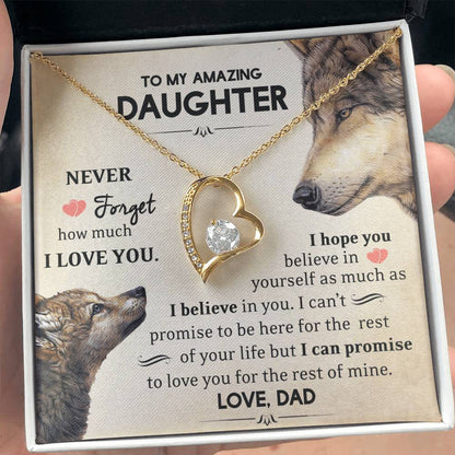 To My Daughter - Never Forget How Much I Love You - Wolves - Forever Love Necklace - Message Box