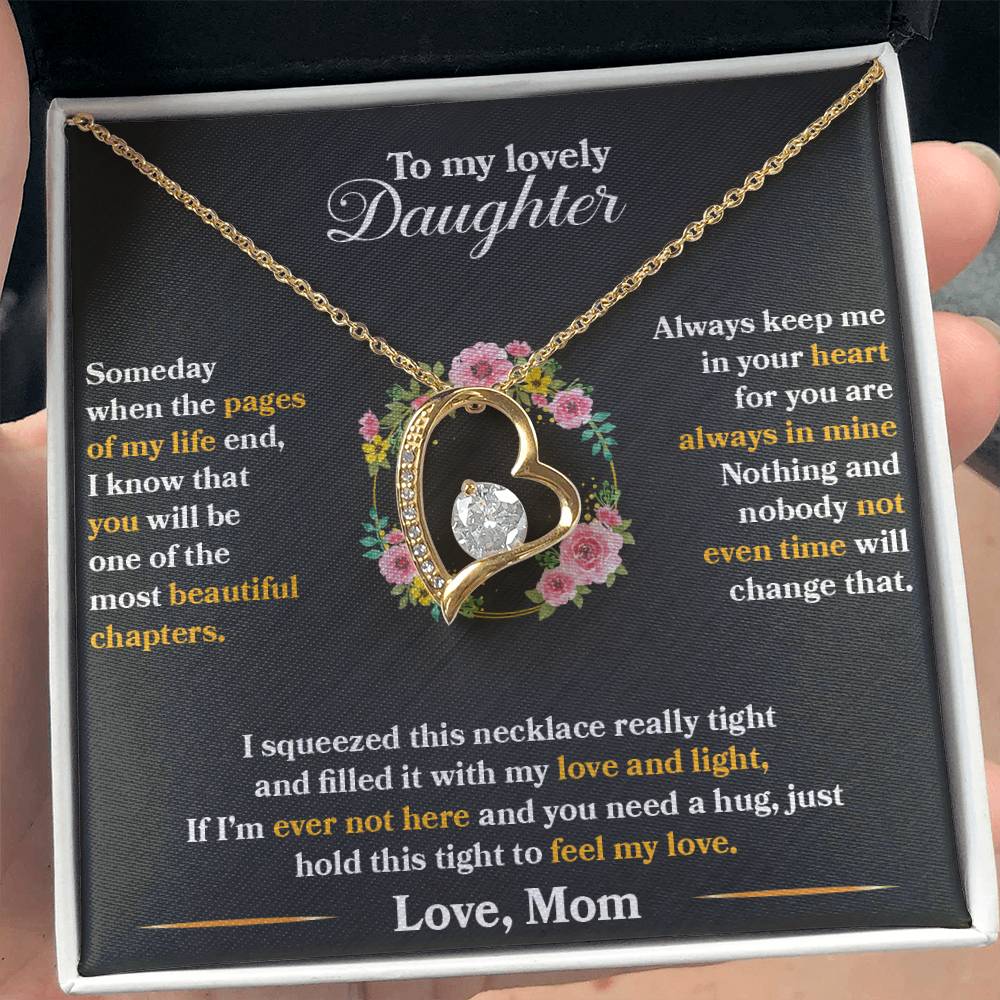 To My Daughter - Always Keep Me In Your Heart - Flowers Black - Forever Love Necklace - Message Box