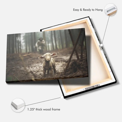 Jesus Running After a Lost Lamb, Jesus and Lamb Picture, Wall Art Canvas