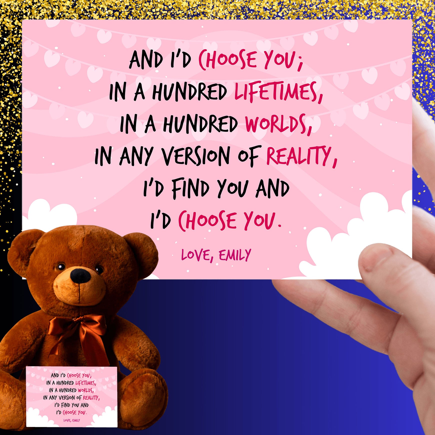 I'd Choose You Teddy Bear with Personalized Message Card - Price Includes Free Shipping