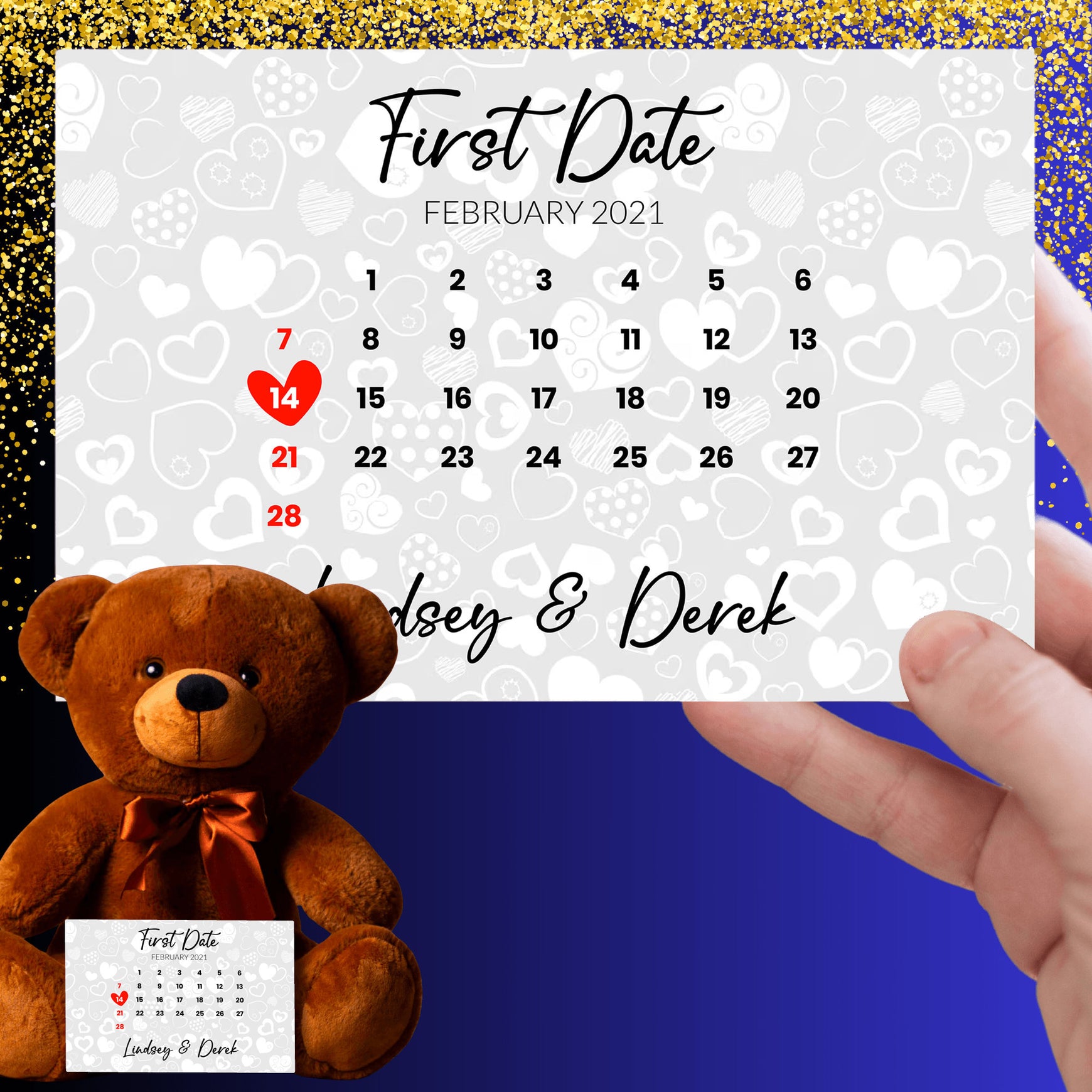 Our First Date Personalized Teddy Bear With Message Card - Price Includes Free Shipping