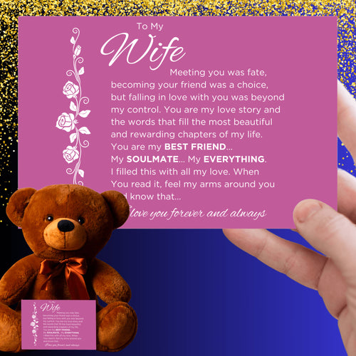 To My Wife, Meeting You Was Fate Teddy Bear with Canvas Postcard
