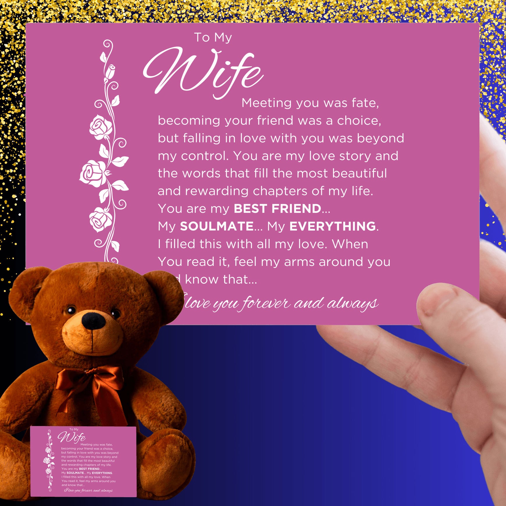 To My Wife, Meeting You Was Fate Teddy Bear with Canvas Postcard