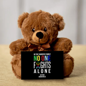 In This Family No One Fights Alone Autism Teddy Bear -Personalized -PRICE INCLUDES FREE SHIPPING