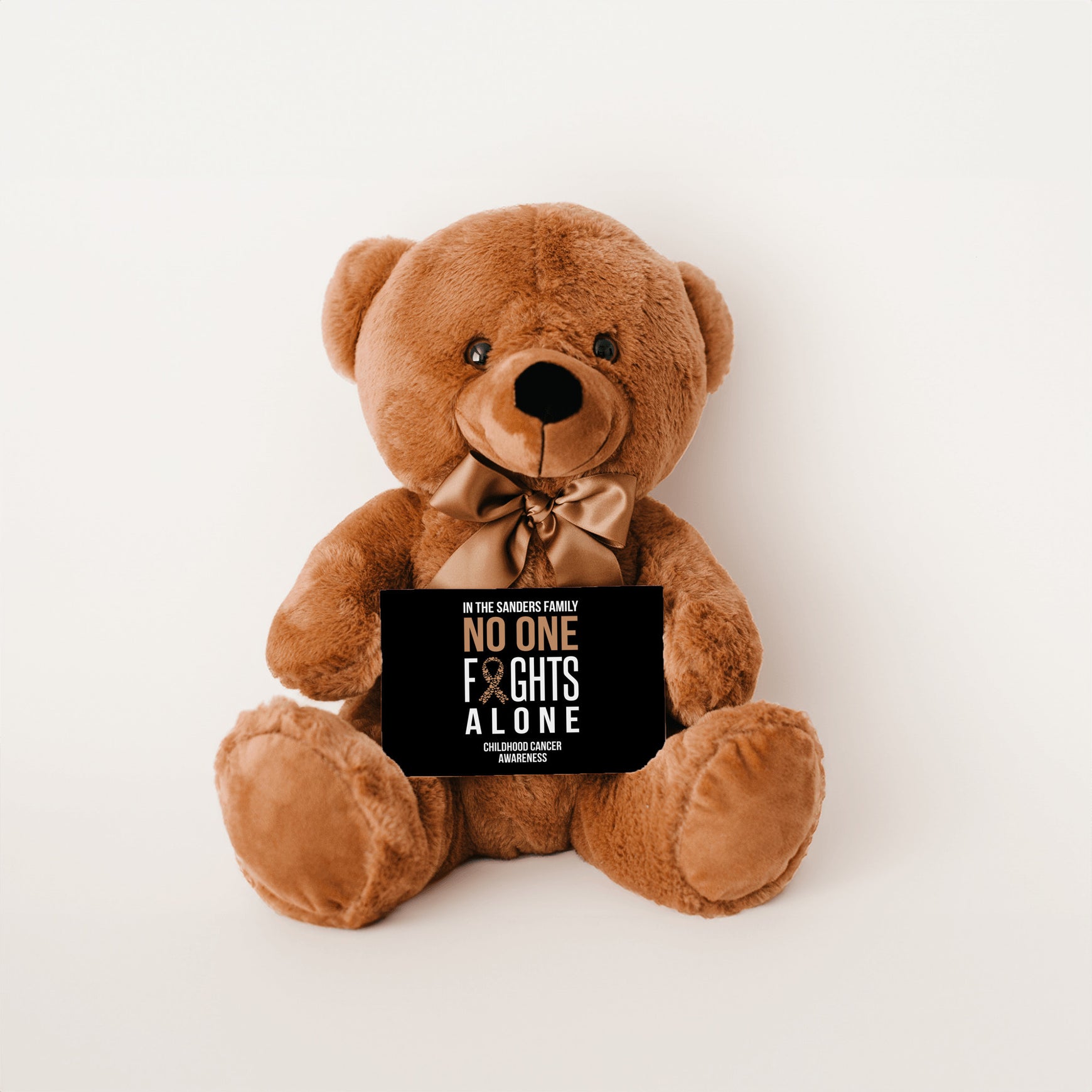 In This Family No One Fights Alone Childhood Cancer Teddy Bear - Personalized - PRICE INCLUDES FREE SHIPPING