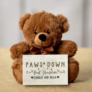 Best Grandma Paws Down Teddy Bear with Message Card - PERSONALIZED - PRICE INCLUDES FREE SHIPPING