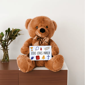 Jesus Loves You Teddy Bear with Mesage Card- PERSONALIZED - PRICE INCLUDES FREE SHIPPING