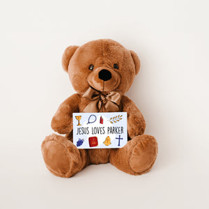 Jesus Loves You Teddy Bear with Mesage Card- PERSONALIZED - PRICE INCLUDES FREE SHIPPING