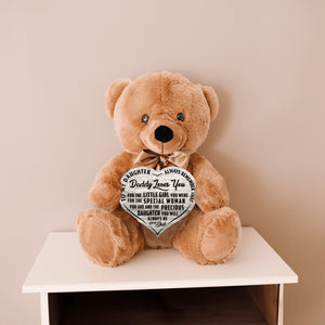 Teddy Bear - Precious Daughter Heart Wooden Sign - PRICE INCLUDES FREE SHIPPING