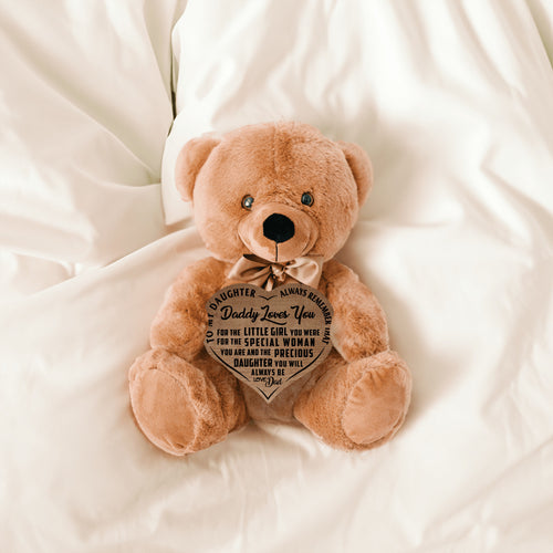 Teddy Bear - Precious Daughter Heart Brown Wooden Sign - PRICE INCLUDES FREE SHIPPING