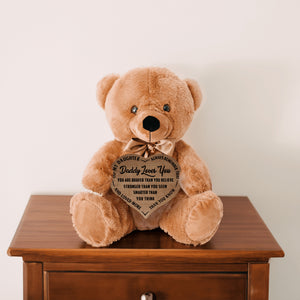 Daddy Loves You - Teddy Bear Heart Brown Wooden Sign - PRICE INCLUDES FREE SHIPPING