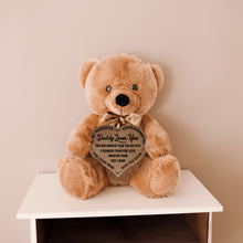 Load image into Gallery viewer, Daddy Loves You - Teddy Bear Heart Brown Wooden Sign - PRICE INCLUDES FREE SHIPPING