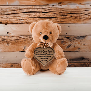 Daddy Loves You - Teddy Bear Heart Brown Wooden Sign - PRICE INCLUDES FREE SHIPPING