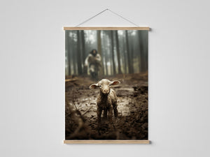 Jesus Running After a Lost Lamb - Hanging Canvas - PRICE INCLUDES FREE SHIPPING