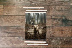 Jesus Running After a Lost Lamb - Hanging Canvas - PRICE INCLUDES FREE SHIPPING