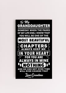 To My Granddaughter - Always Keep Me In Your Heart - Love Grandma - PRICE INCLUDES FREE SHIPPING