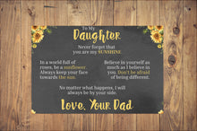 Load image into Gallery viewer, To My Daughter - You Are My Sunshine - Love Dad - Canvas Message Card With Sunflower Necklace - PRICE INCLUDES FREE SHIPPING