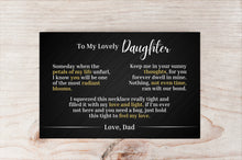 Load image into Gallery viewer, To My Lovely Daughter - Love Dad - Canvas Message Card With Sunflower Necklace - PRICE INCLUDES FREE SHIPPING