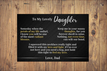 Load image into Gallery viewer, To My Lovely Daughter - Love Dad - Canvas Message Card With Sunflower Necklace - PRICE INCLUDES FREE SHIPPING