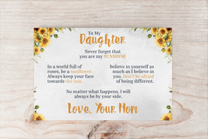 To My Daughter - You Are My Sunshine - Love Mom - Canvas Message Card With Sunflower Necklace - PRICE INCLUDES FREE SHIPPING