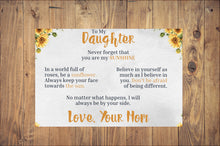 Load image into Gallery viewer, To My Daughter - You Are My Sunshine - Love Mom - Canvas Message Card With Sunflower Necklace - PRICE INCLUDES FREE SHIPPING