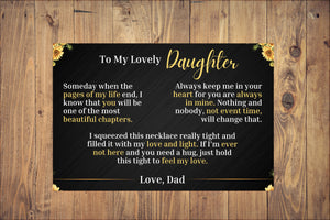 To My Lovely Daughter - Love Dad - Message Card Canvas With Sunflower Necklace - PRICE INCLUDES FREE SHIPPING