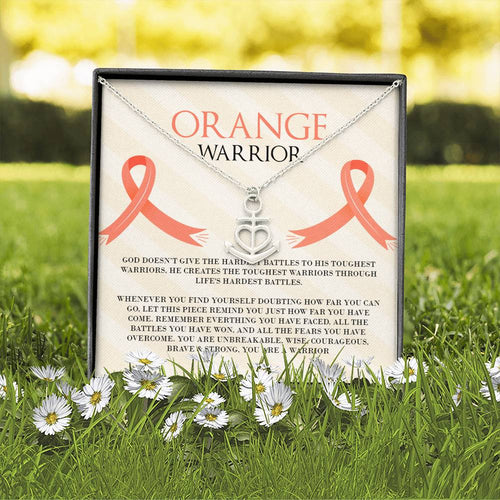 Leukemia Orange Warrior Anchor Necklace