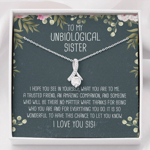 Unbiological Sister Ribbon Drop Pendant Necklace