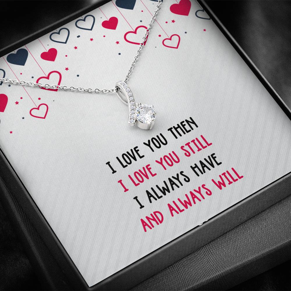 I Love You Then Ribbon Drop Pendant Necklace