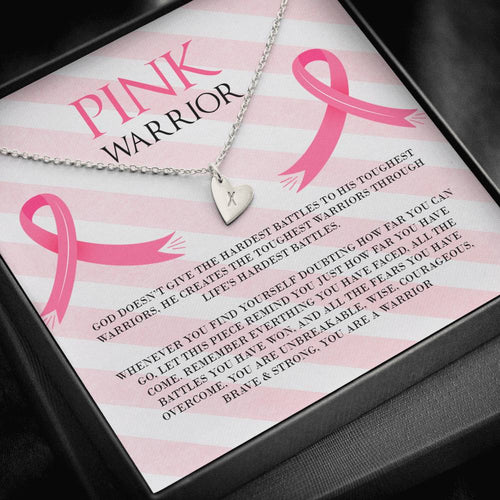 Breast Cancer Pink Warrior Heart Charm Necklace